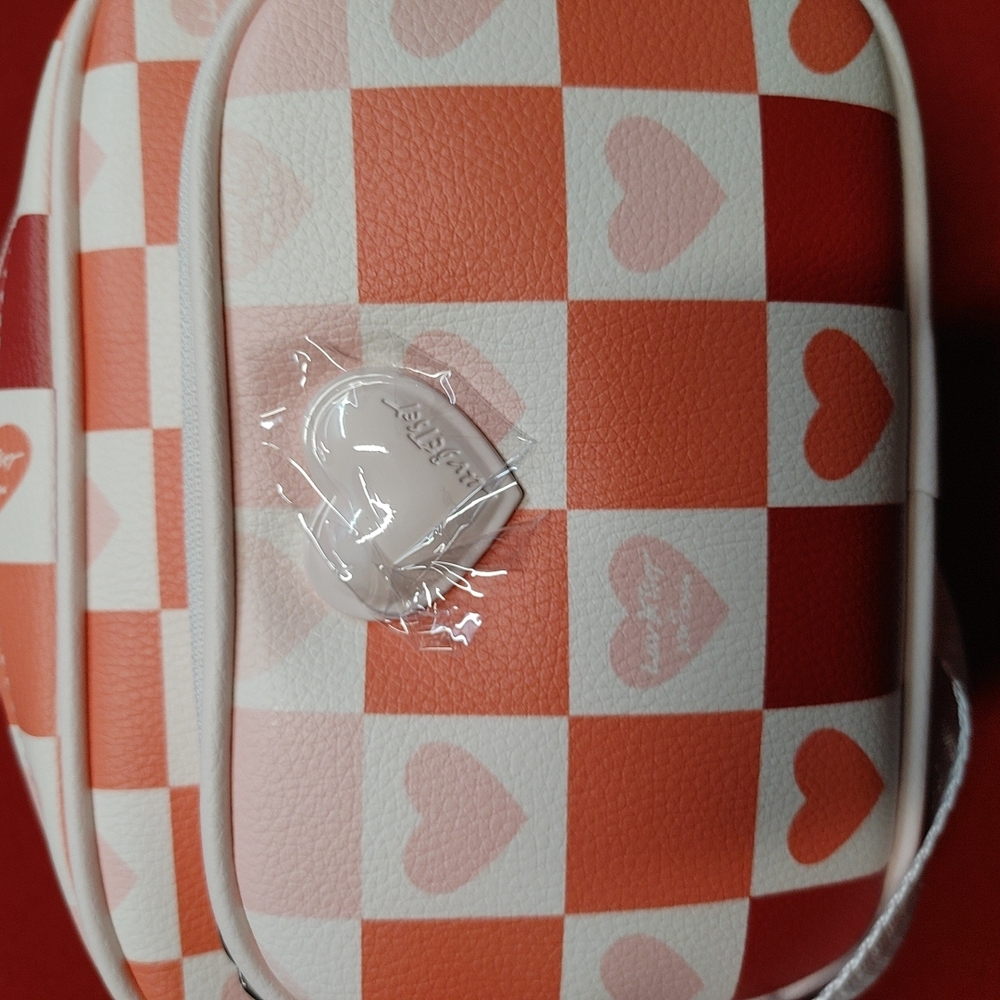 Betsey Johnson Orange and Pink Crossbody Bag with Heart Pattern
